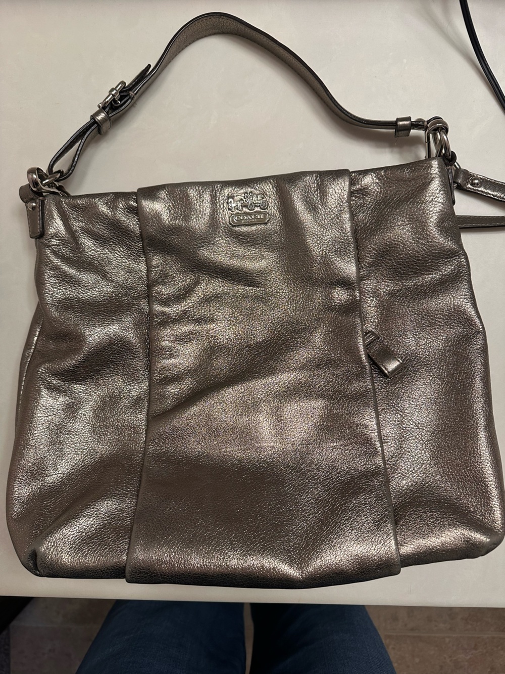 Coach Madison Metallic Pewter Pebbled Leather Crossbody